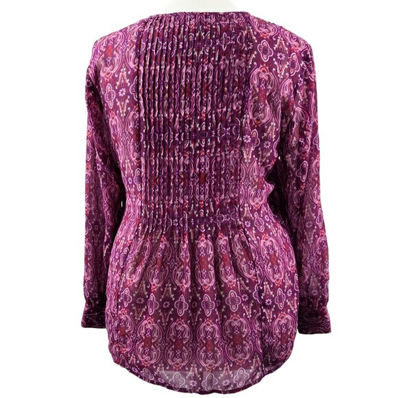 Coldwater Creek Purple Paisley Pleated Button-Up Blouse Boho Whimsigoth - Picture 2 of 8